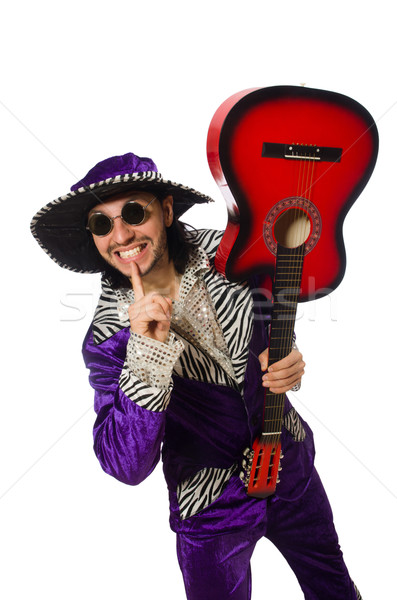 Man in funny clothing holding guitar isolated on white Stock photo © Elnur