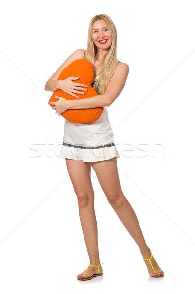 Młodych kobieta pomarańczowy poduszka Zdjęcia stock © Elnur