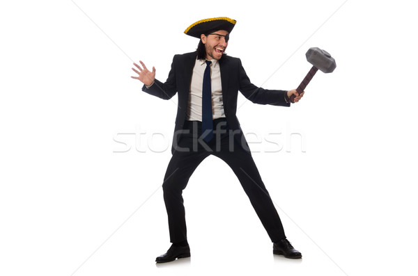 Pirate businessman holding hammer isolated on white Stock photo © Elnur