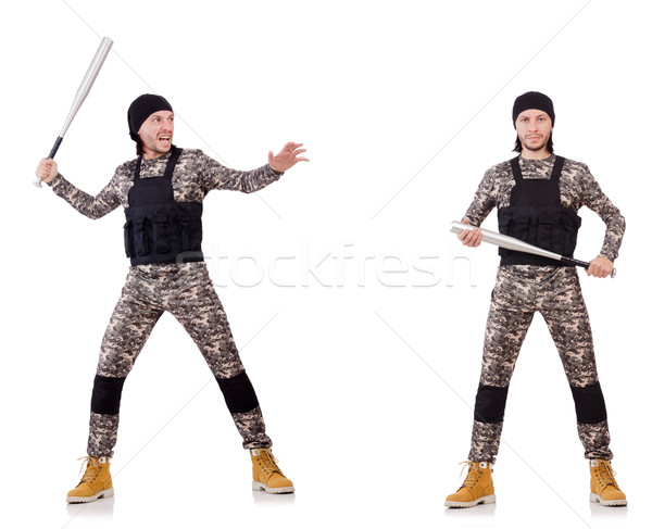 Stock photo: The soldier with bat isolated on the white background