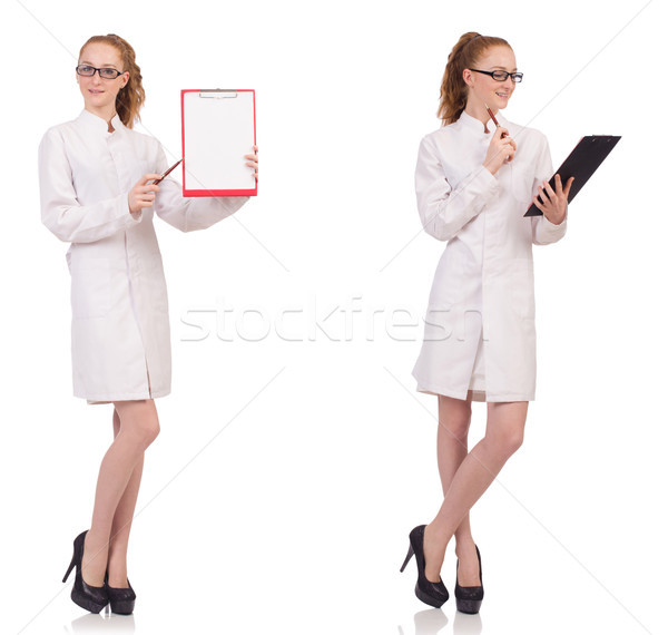 The pretty female doctor holding diary isolated on white Stock photo © Elnur