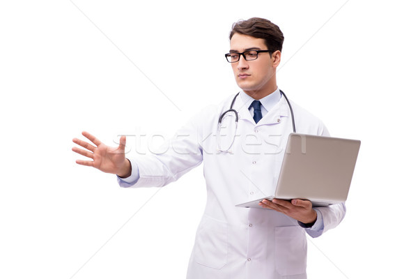 Zdjęcia stock: Lekarza · laptop · odizolowany · biały · medycznych · technologii