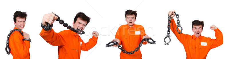 Foto stock: Jóvenes · preso · cadenas · aislado · blanco · hombre