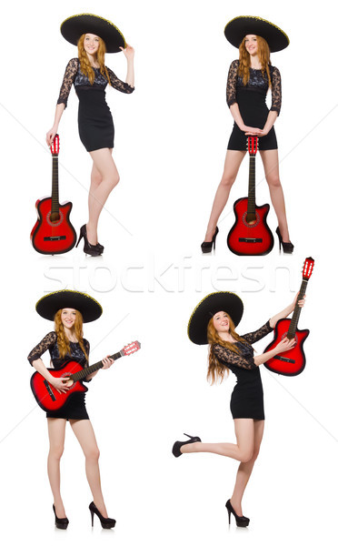 Frau Sombrero hat Gitarre Musik Party Stock foto © Elnur