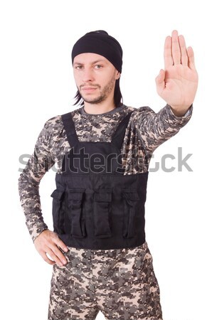 Stock photo: Soldier in camouflage isolated on white