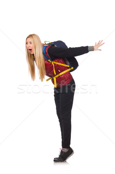 Stock photo: Young woman student with backpack isolated on white