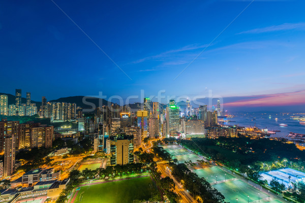 Foto stock: Vista · Hong · Kong · puesta · de · sol · cielo · edificio · ciudad