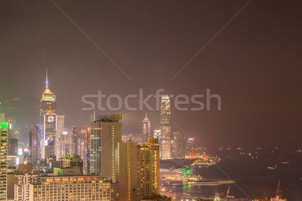 Ansicht Hongkong Sonnenuntergang Himmel Gebäude Stadt Stock foto © Elnur