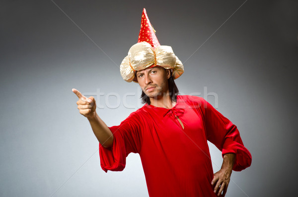 Funny wizard wearing red dress Stock photo © Elnur