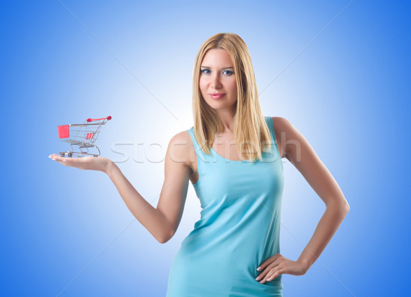 Stockfoto: Vrouw · winkelwagen · geïsoleerd · witte · business · meisje