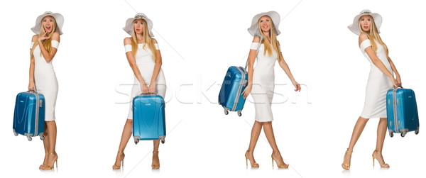 Travelling woman with suitcase isolated on white Stock photo © Elnur