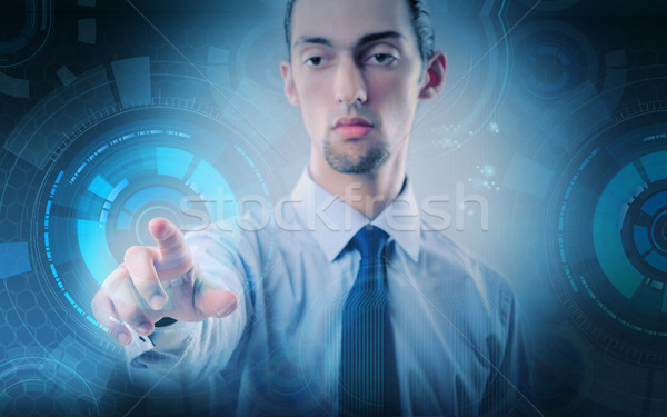 üzletember kisajtolás virtuális gombok futurisztikus számítógép Stock fotó © Elnur