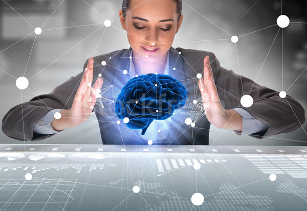 Stock foto: Geschäftsfrau · künstliche · Intelligenz · Computer · Frau · Wissenschaft · Gehirn