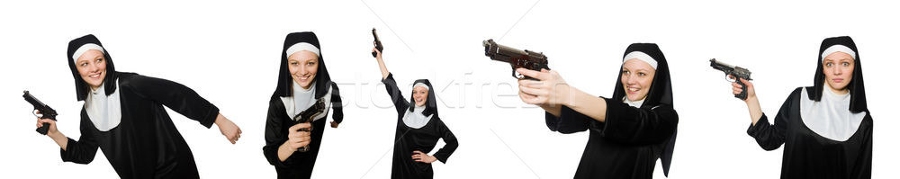 The nun with handgun isolated on white Stock photo © Elnur