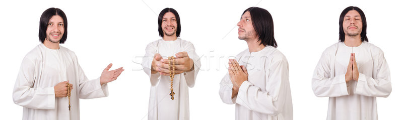 Fiatal pap Biblia izolált fehér férfi Stock fotó © Elnur