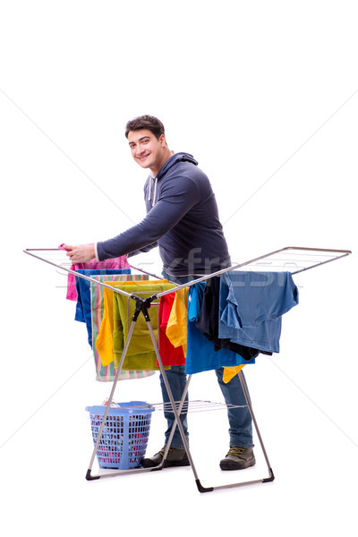 Mąż człowiek pranie odizolowany biały uśmiech Zdjęcia stock © Elnur