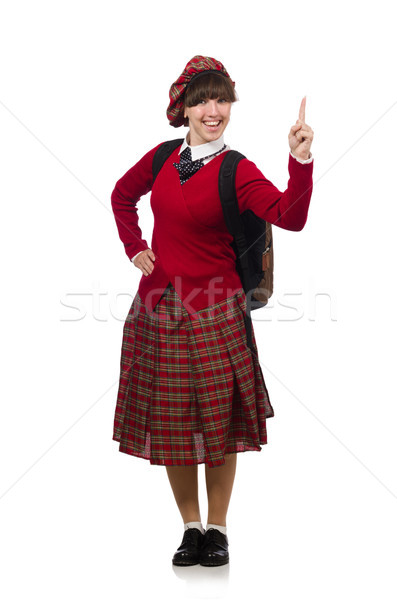 Stock photo: Girl in scottish tartan clothing isolated on white