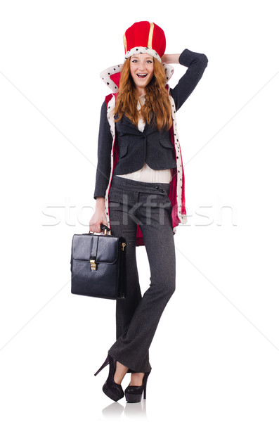 Foto stock: Mulher · rainha · isolado · branco · trabalhar · empresário