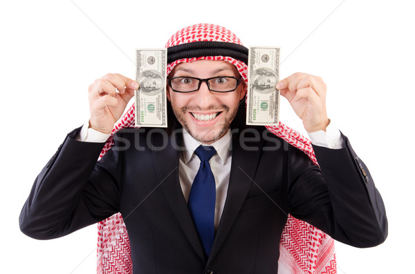 Stock photo: Arab businessman in eyeglasses with dollar in funny concept   is