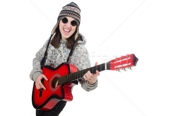 年輕 樂觀的 女孩 吉他 孤立 商業照片 © Elnur