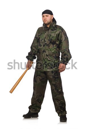 Young man in soldier uniform holding gun isolated on white Stock photo © Elnur