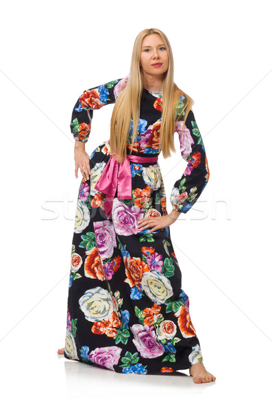Girl in long flower dress isolated on white Stock photo © Elnur