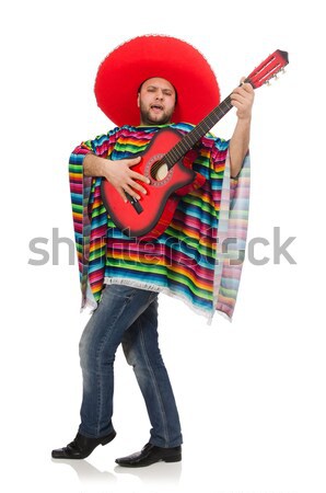 Mexican in vivid poncho holding guitar isolated on white Stock photo © Elnur