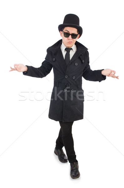 Jonge detective zwarte jas geïsoleerd witte Stockfoto © Elnur