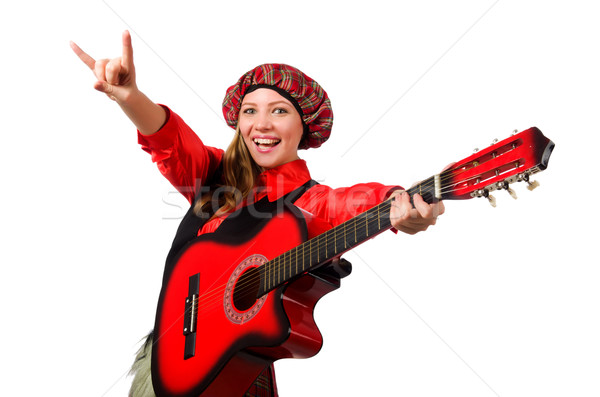 Funny woman in scottish clothing with guitar Stock photo © Elnur