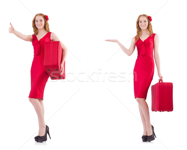 красное платье чемодан изолированный белый счастливым Сток-фото © Elnur