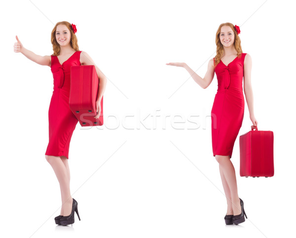 The young woman in red dress with suitcase isolated on white Stock photo © Elnur