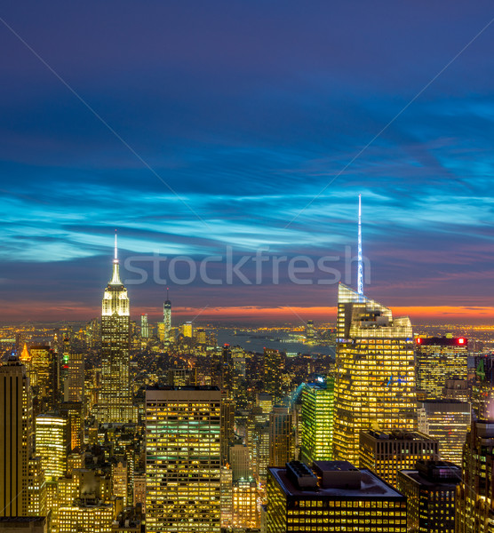 Vue nouvelle Manhattan coucher du soleil affaires ciel Photo stock © Elnur