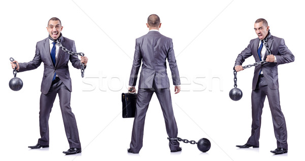 Businessman with shackles on white Stock photo © Elnur