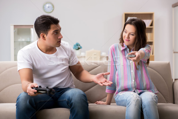 Young family suffering from computer games addiction Stock photo © Elnur