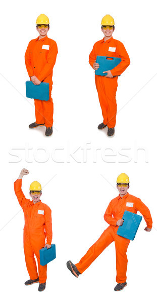 Man in orange coveralls isolated on white Stock photo © Elnur