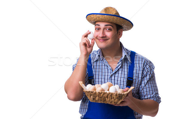 Hombre sombrero de paja huevos casa alimentos huevo Foto stock © Elnur