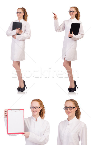 Stock photo: Young medical  student with binder talking on a cell  isolated o