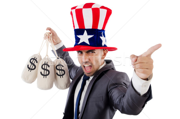 Stock photo: Man with dollar sacks on white