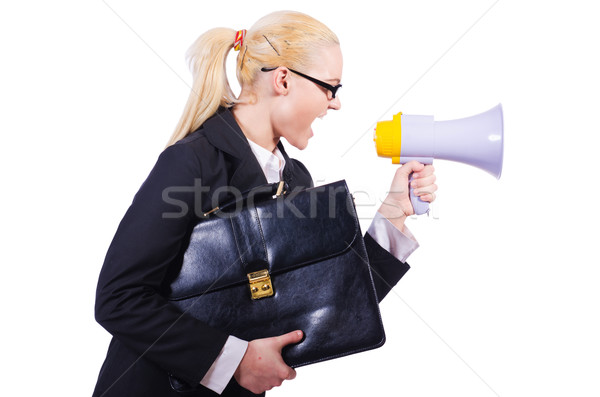 Woman businesswoman with loudspeaker on white Stock photo © Elnur