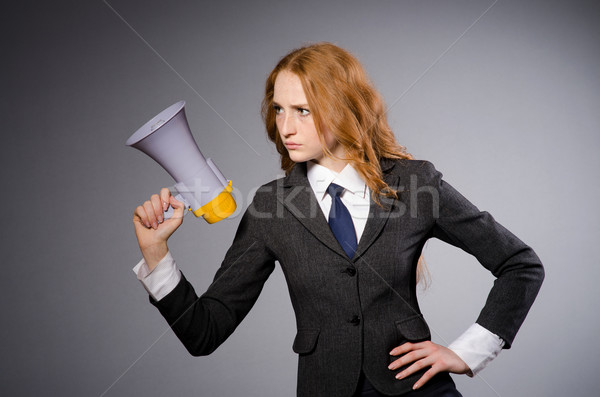 Stockfoto: Vrouw · luidspreker · studio · meisje · gelukkig · werk