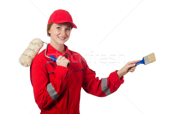 Woman painter in red coveralls isolated on the white Stock photo © Elnur