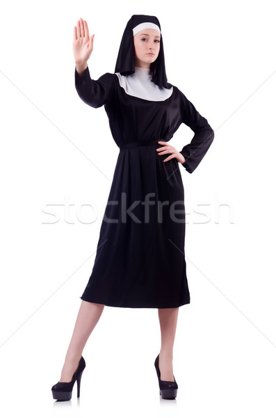 Young serious nun with sign stop isolated on white Stock photo © Elnur