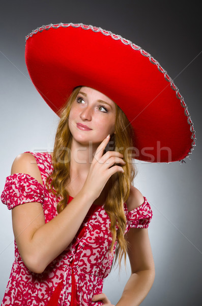 Mexican Frau tragen rot Sombrero Gesicht Stock foto © Elnur