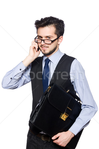 Funny Geschäftsmann Aktentasche isoliert weiß Studenten Stock foto © Elnur