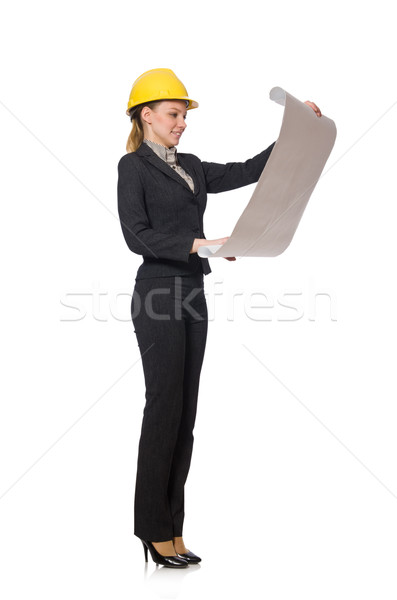 Stock photo: Woman engineer with draft papers