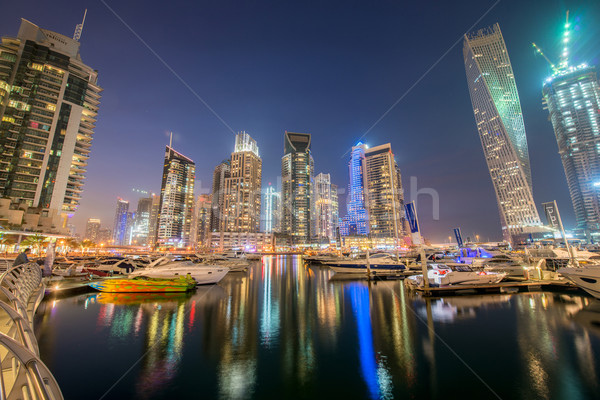 Zdjęcia stock: Dubai · marina · wieżowce · noc · niebo · wody