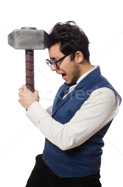 Young man holding hammer isolated on white Stock photo © Elnur