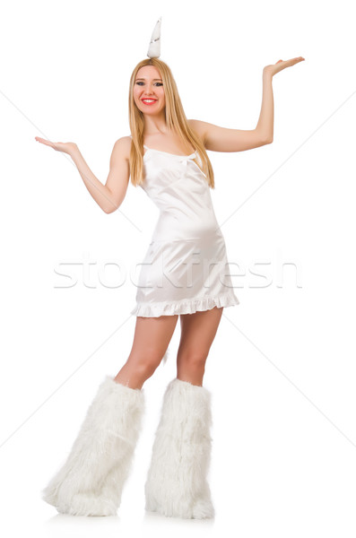 Stock photo: Blond hair woman in masquerade costume isolated on white
