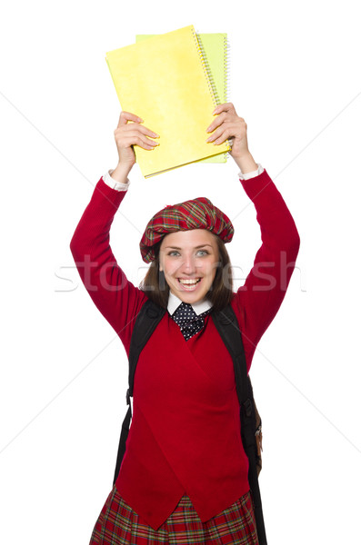 Stock photo: Girl in scottish tartan clothing isolated on white