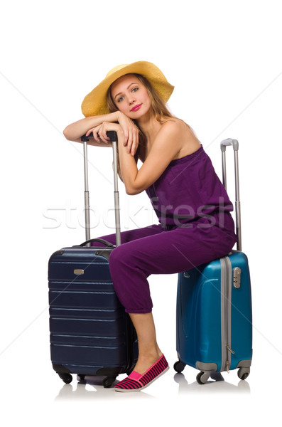 Nő bőrönd izolált fehér boldog háttér Stock fotó © Elnur